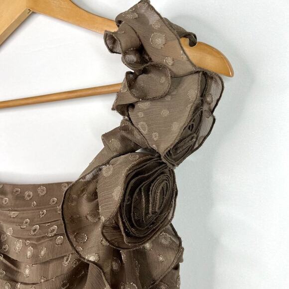 Chelsea & Violet Brown Ruffle Shoulder Party Dress S - Picture 2 of 15